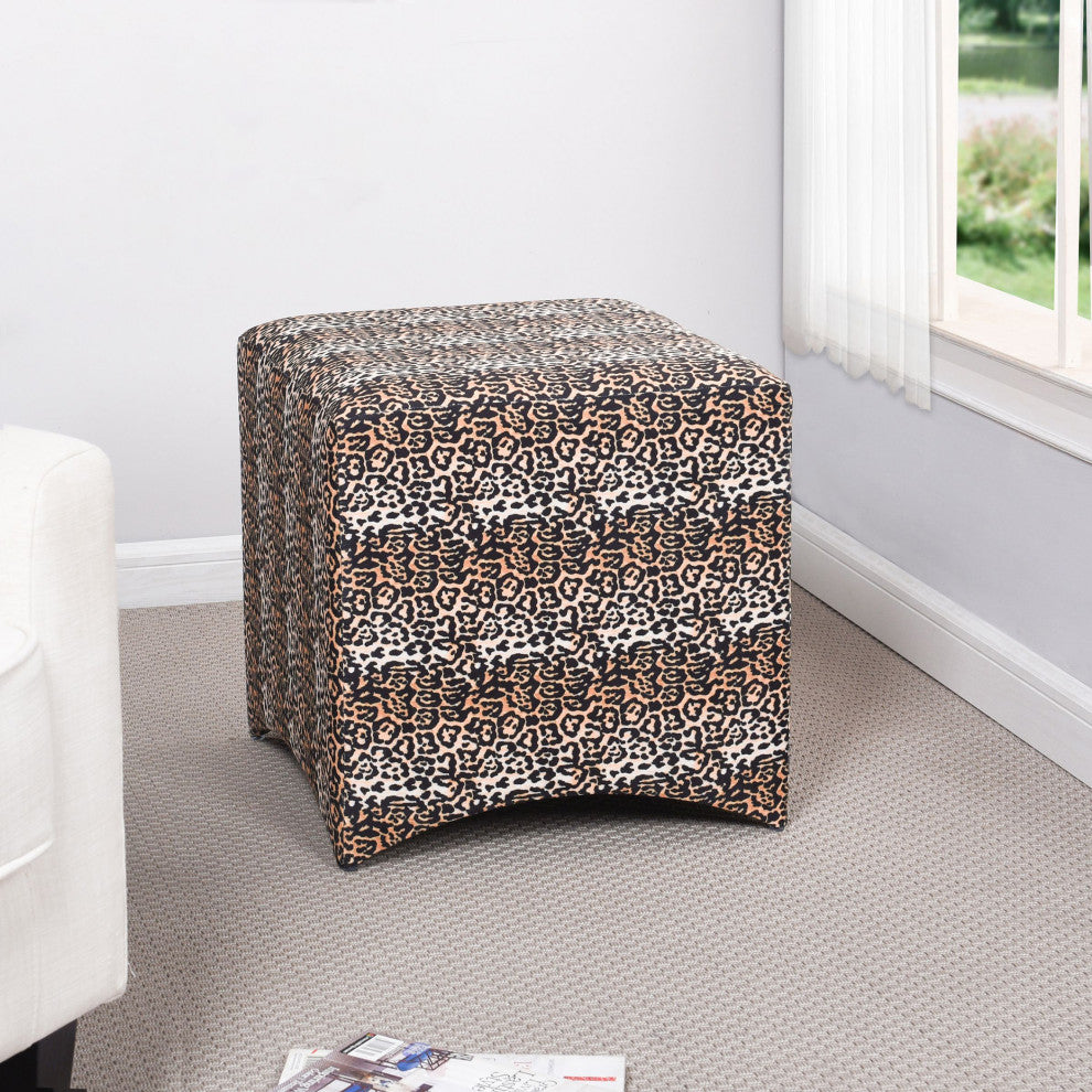Dann Foley Stool Brown, Black, White Cheetah Print Linen Upholstery