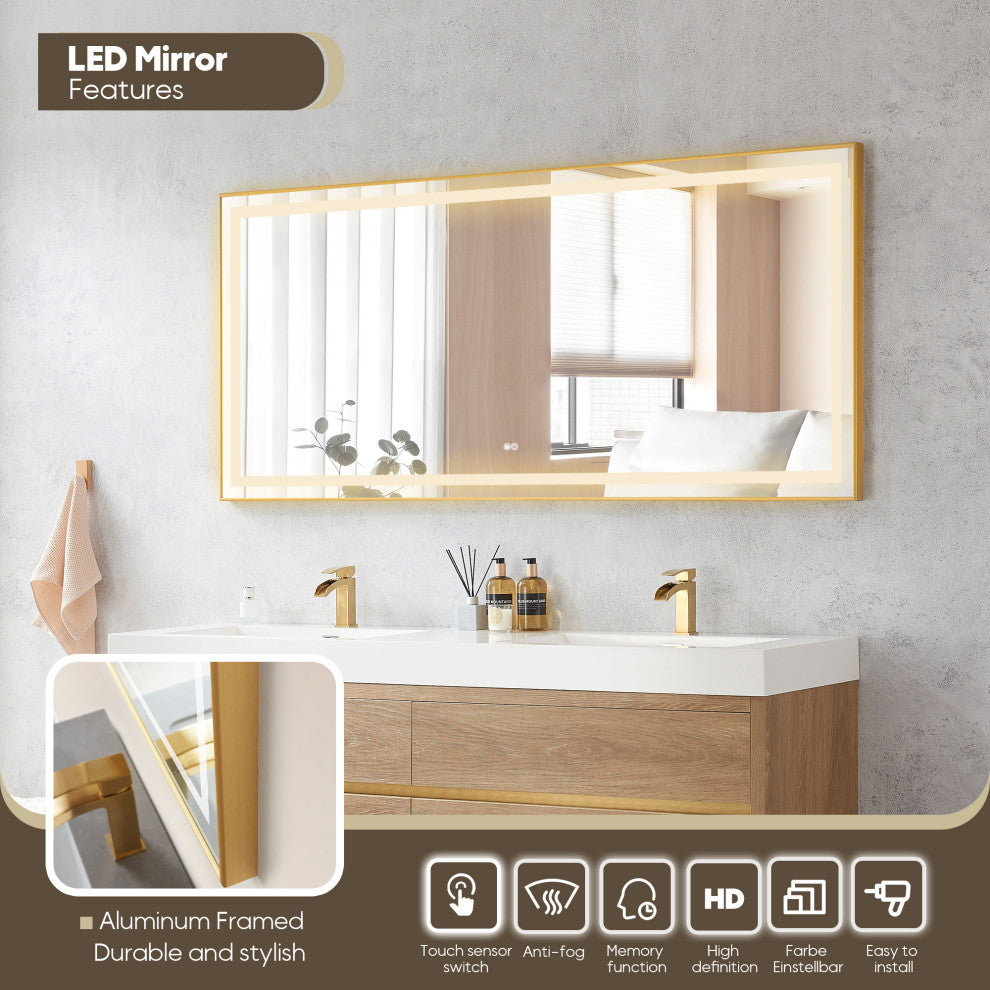 Palencia Floating Bath Vanity With Composite Stone Top, North American Oak, 72", With Mirror