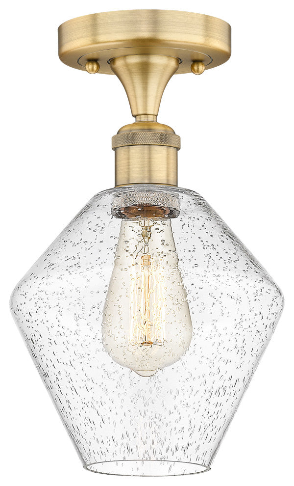Cindyrella-1 Light 8" Semi-Flush Mount-Brushed Brass, Seedy Glass Shade