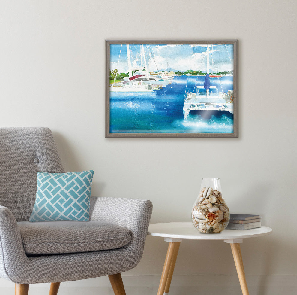 Blake Summer is for Sailing Framed Printed Glass by Janet Meinke-Lau, Gray 18x24