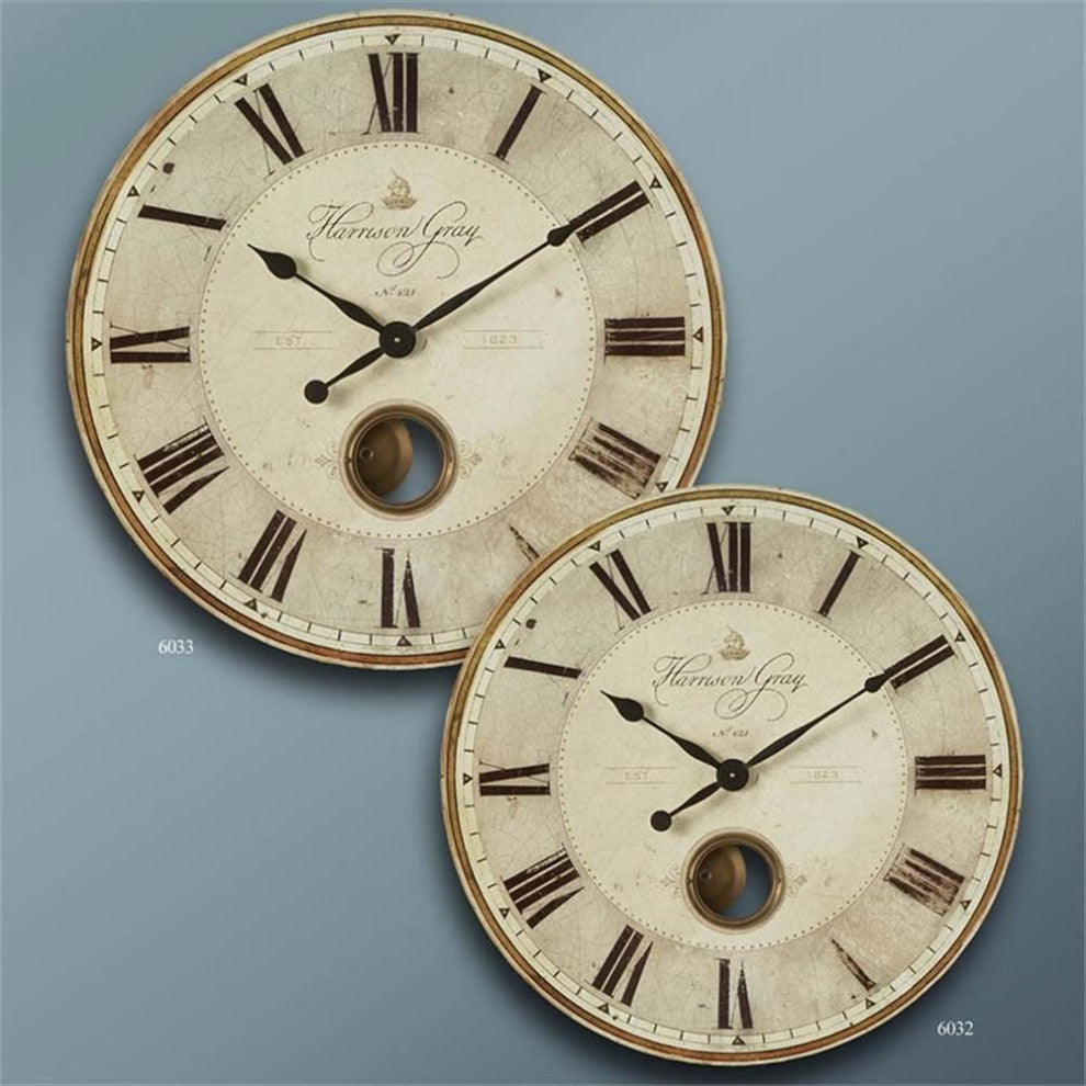 Uttermost Harrison 23" Round MDF Brass Aluminum Wall Clock in Black and Ivory