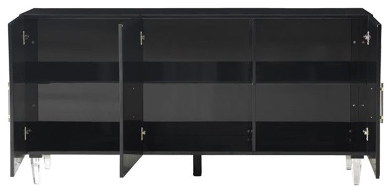 Modern Black Buffet, 3 Door Cabinet, Glam Sideboard, TV Stand Media Unit