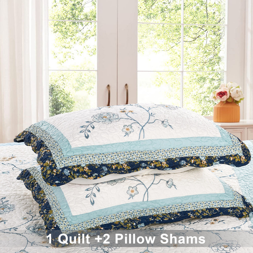 Serenta Dorset 3-Piece Bed Spread Coverlet Set, Blue, King, 102"x90"