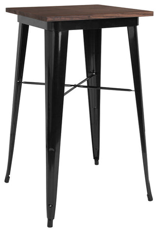 23.5" Square Black Metal Indoor Bar Height Table With Walnut Rustic Wood Top