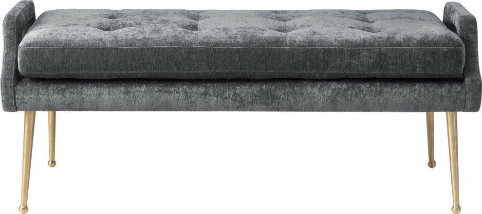 Eileen Slub Velvet Grey Bench - Grey