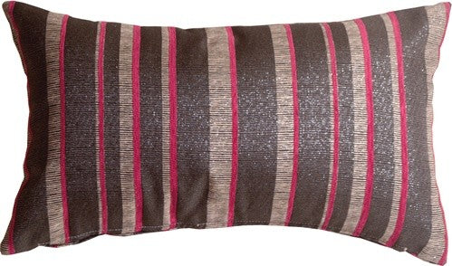 Pillow Decor - Glitter Stripes 12 x 20 Pink and Gray Throw Pillow