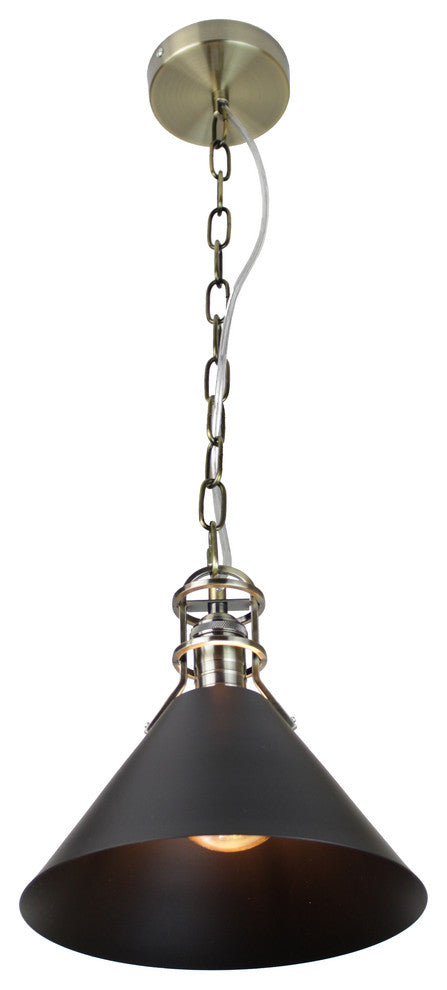 Zulia 1-Light Metal Cone Pendant, Black and Brass