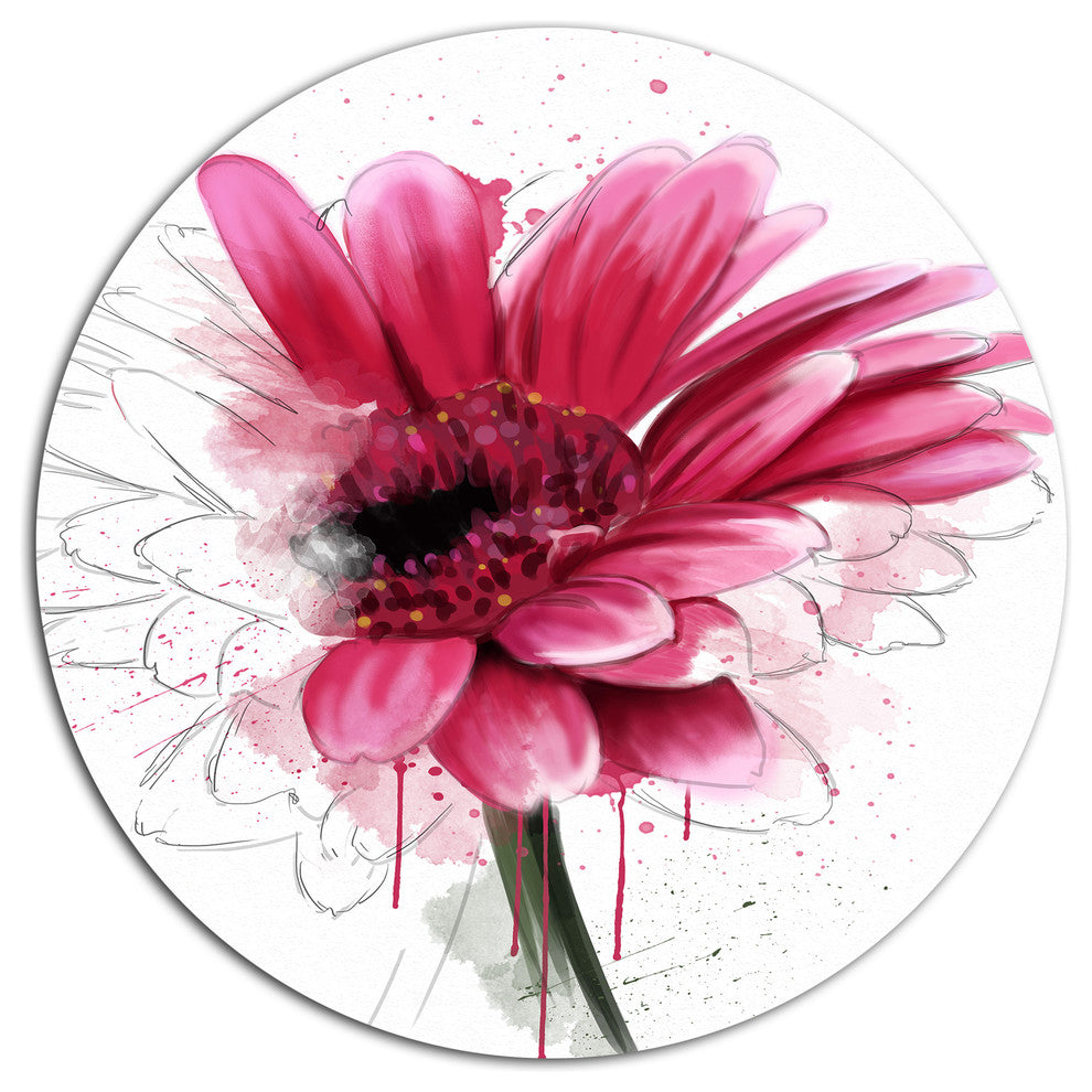Blooming Red Flower Watercolor, Floral Wall Disc Metal Wall Art, 11"