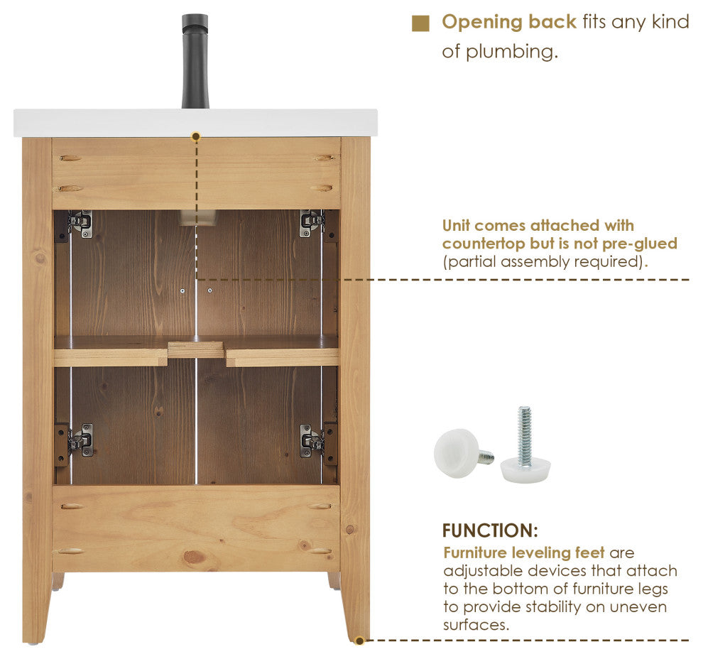 Solara 24" Bathroom Vanity, Weathered Fir, 24", With Mirror