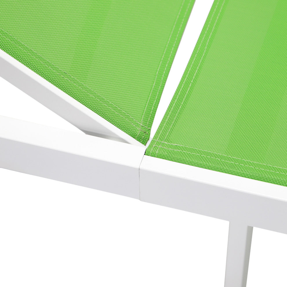 LeisureMod Marlin Patio Chaise Lounge Chair With White Frame, Green