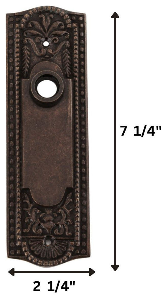 Door Back Plate Antique Brass Beaded Without Keyhole 7 1/4" H Pack of 4