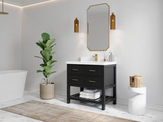 Parker 36" Single Sink Bath Vanity, Black 2" Calacatta Sienna