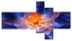Colorful Glowing Space Flower Fractal, Large Floral Wall Art, 60"x32", 5 panels
