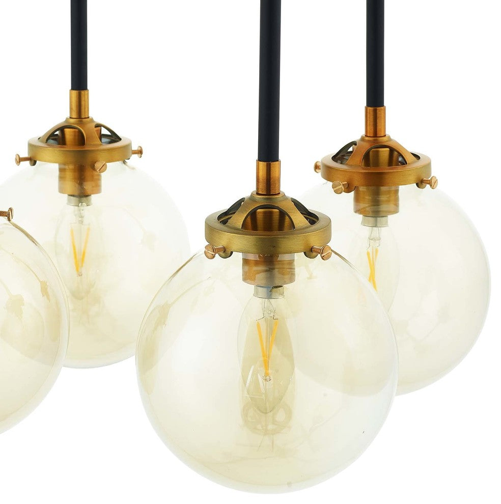 Ambition Amber Glass And Antique Brass 8 Light Pendant Chandelier EEI-2883
