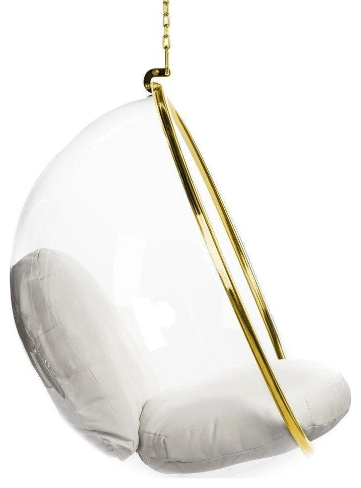 Gold Hanging Bubble Chair-White Cushion