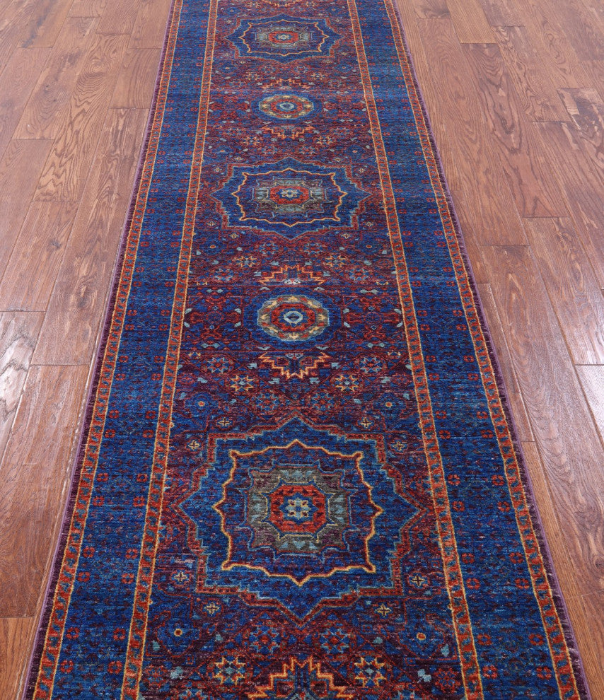 Geometric Mamluk Hand-Knotted Wool Runner Rug 2' 9" X 9' 9" - Q12278