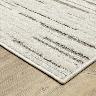 Temara Distressed Lines Ivory/ Brown Mixed Pile Area Rug 7'10" x 10'10"