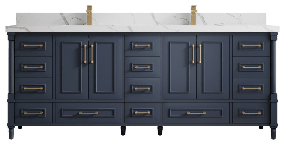Aberdeen 84 Double Sink Bath Vanity in Hale Navy Blue  2" Calacatta Laza