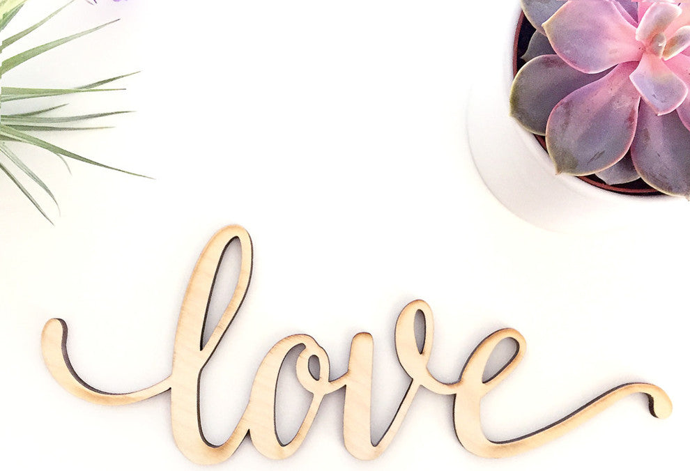 Script Love Wood Sign, 24"x8"