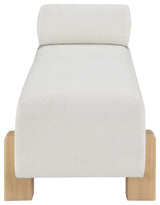 Edison Chenille Fabric Upholstered Bench, Cream, Natural Finish