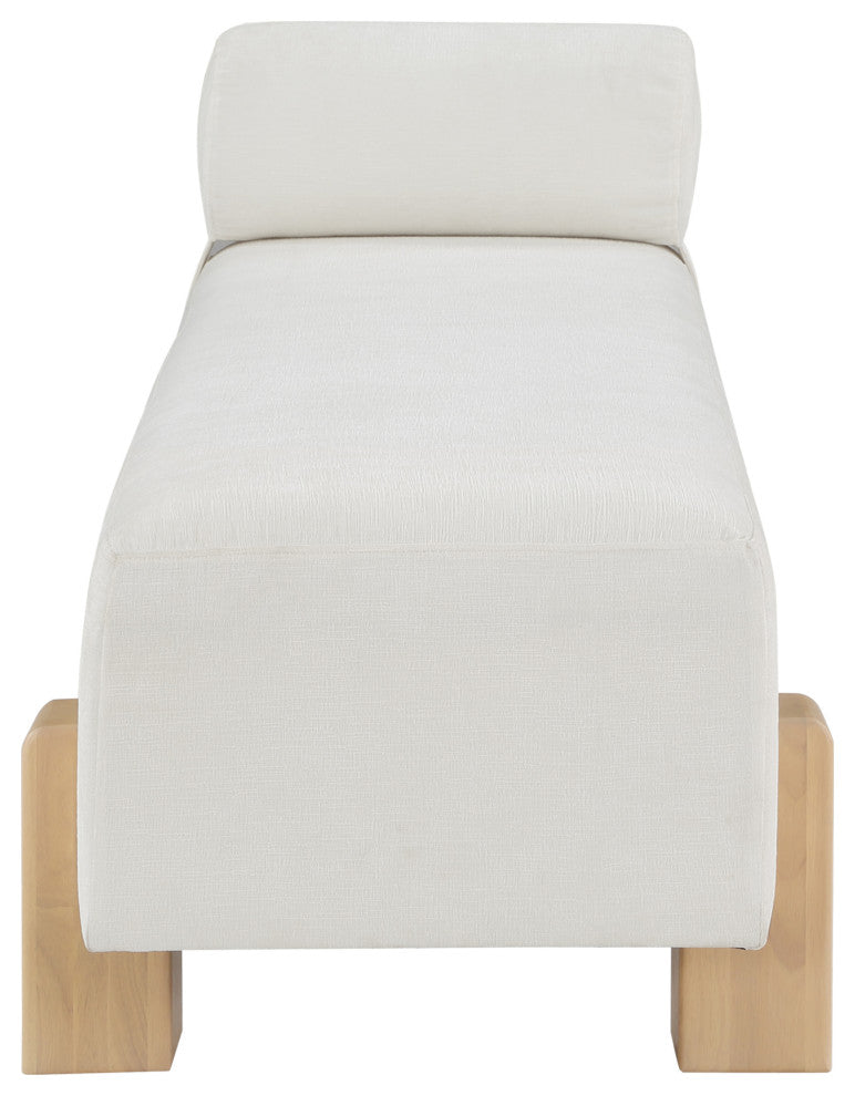 Edison Chenille Fabric Upholstered Bench, Cream, Natural Finish