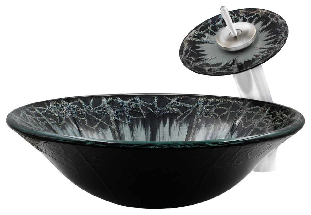 The Credere Artsy Hand Painted Textured Glass Bath Sink Combo Faucet and Drain, Chrome