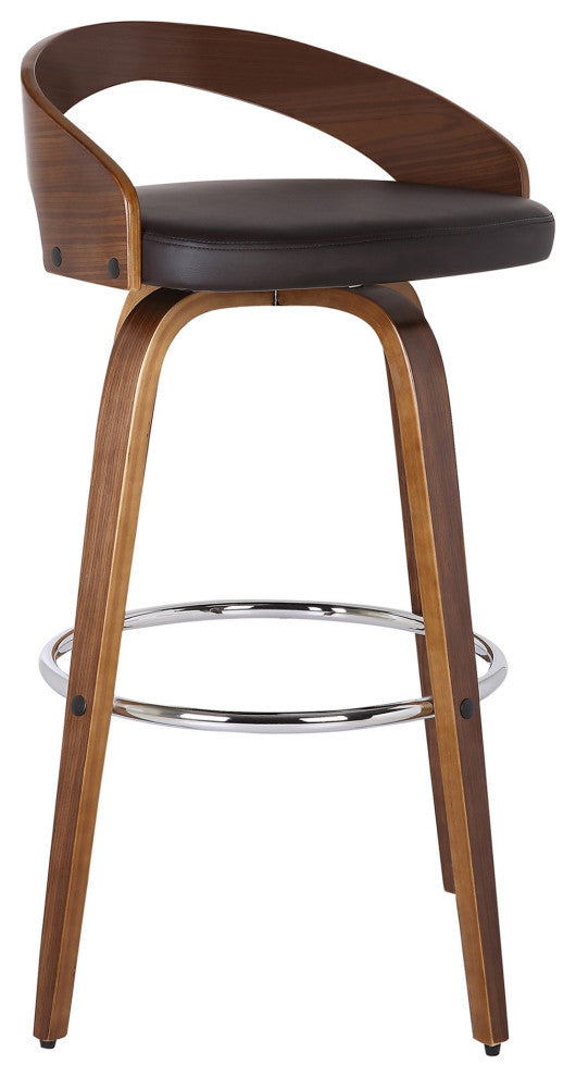 Benzara BM155721 26" Leather Swivel Counter Height Barstool, Open Back, Brown