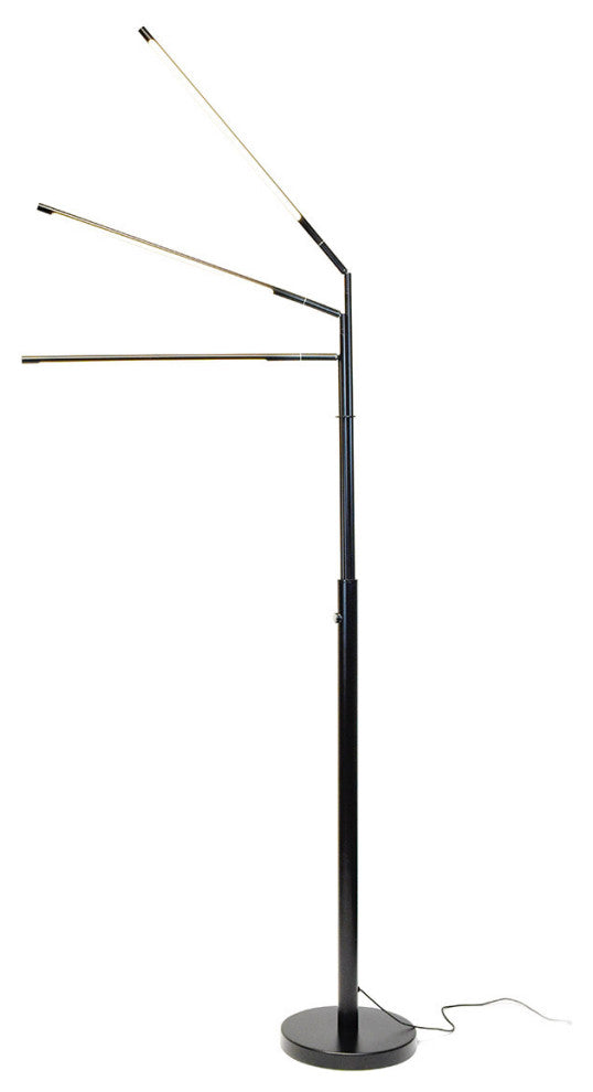 HOMEGLAM  Terminals 3-lights  24W  LED Adjustable Floor Lamp, Black