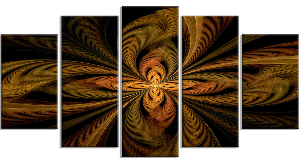 Colorful Fractal Flower Pattern, Abstract Wall Art Canvas, 60"x32", 5 Panels