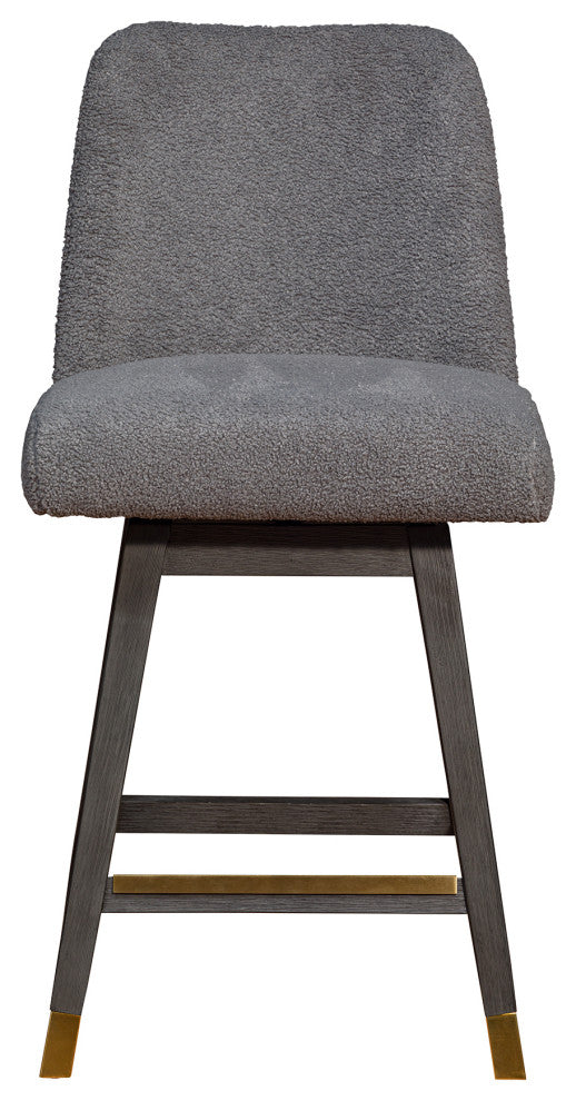 Amalie Swivel Counter Stool, Gray Oak Wood Finish With Gray Boucle Fabric