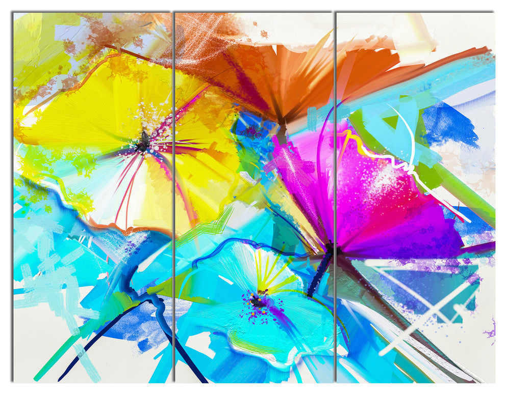 Abstract Spring Flowers Still Life, Extra Large Floral Wall Art, 36x28, 3 Panels