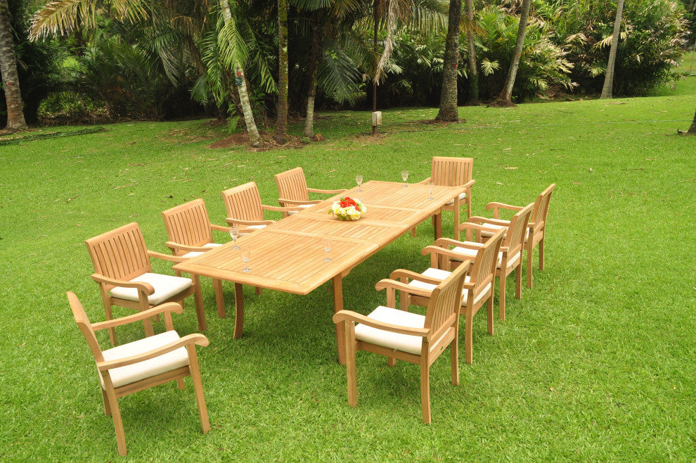 13-Piece Outdoor Teak Dining Set: 117" Rectangle Table, 12 Nain Stacking Chairs