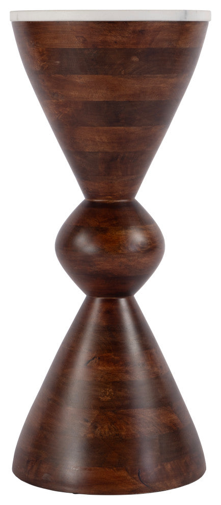 Amra 12" W Round Marble and Wood Side Table