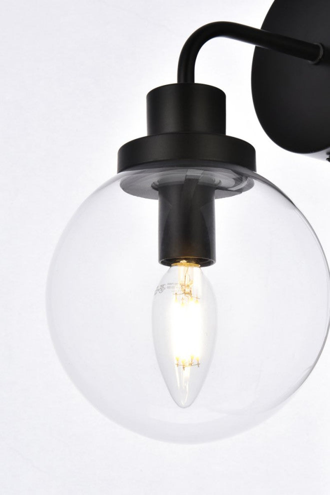 Helen 1-Light Bath Sconce, Black With Clear Shade