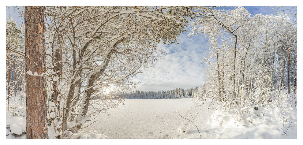Lake in Winter Woods, Landscape Canvas Art Print, 60"x28"