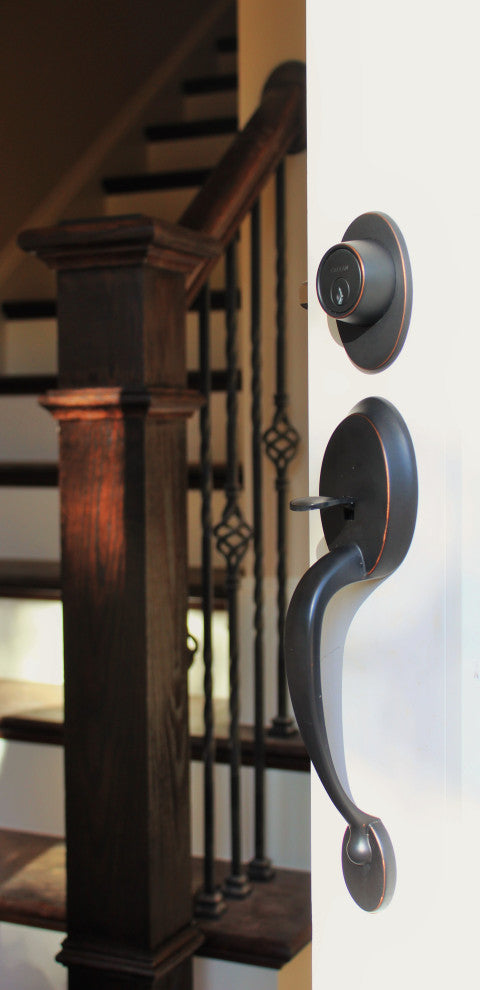 Callan Colton Single Cylinder Handleset in Satin Nickel finish, Edged Oil Rubbed Bronze, Single Cylinder Handle Set