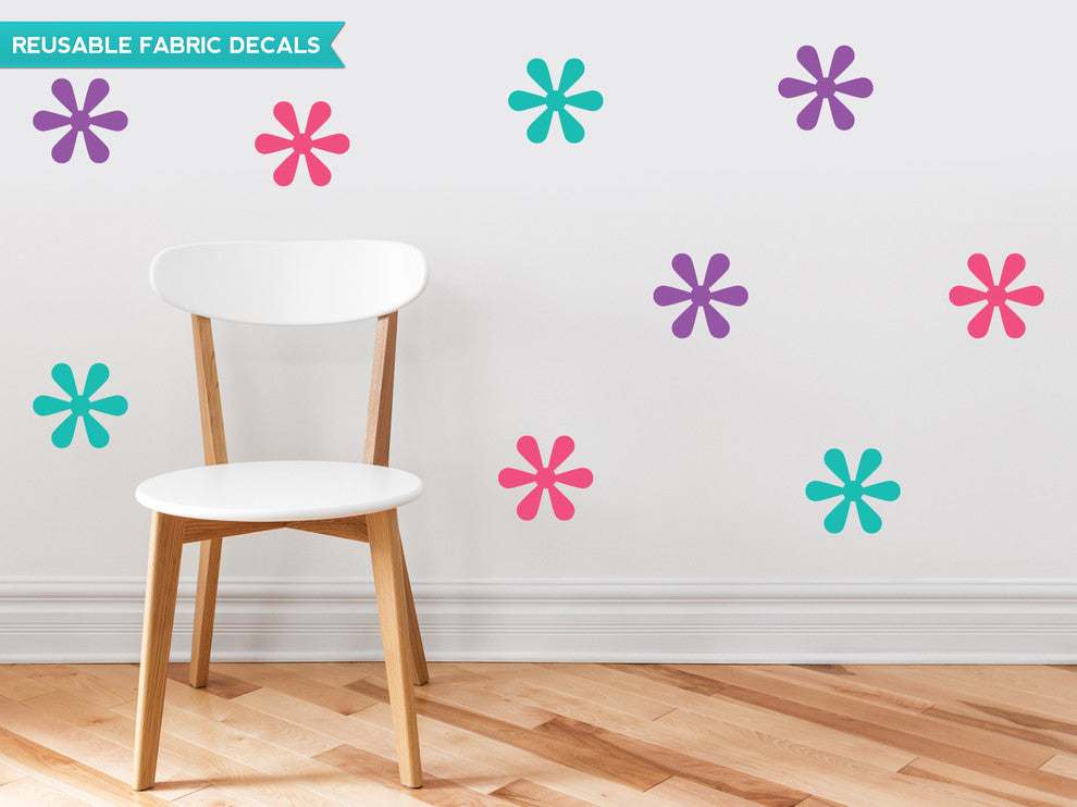 Flower Fabric Wall Decals, Set of 9 Flowers, Multi