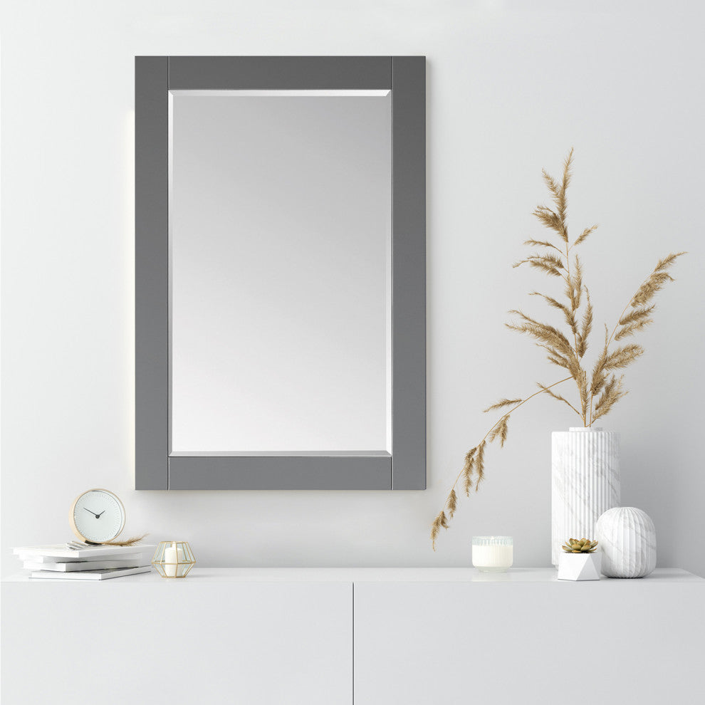 Ivy Rectangular Bathroom Wood Framed Wall Mirror, Gray, 24"