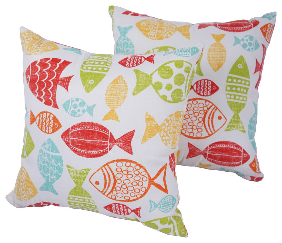 Blazing Needles 17" Spun Polyester Throw Pillows, Set of 2, King Fisher Splash