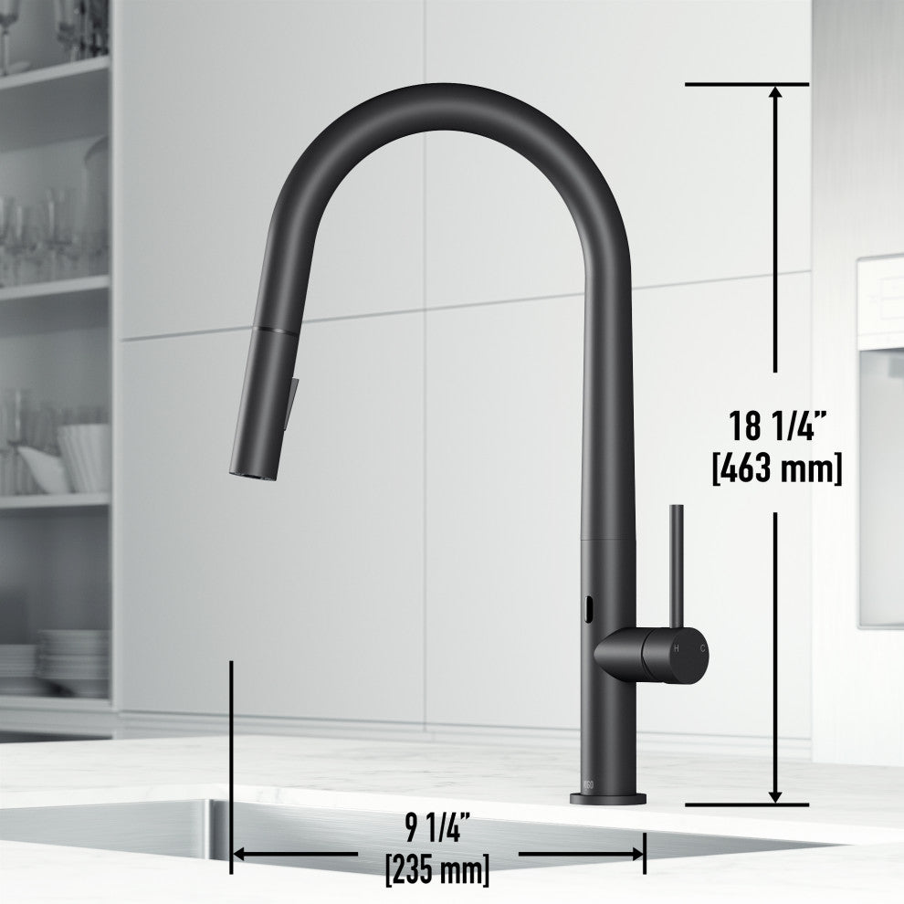 VIGO Greenwich 18" H Single Handle Pull-Down Sprayer Kitchen Faucet, Matte Black, Touchless, Without Extras