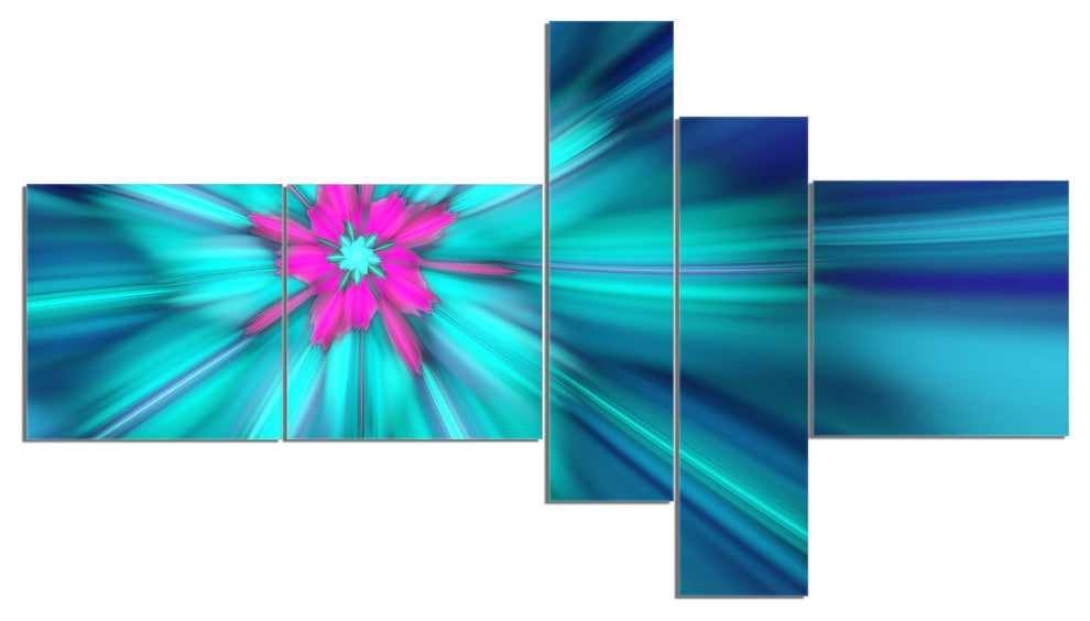 Rotating Blue Fireworks, Floral Canvas Art Print, 60"x32", 5 panels