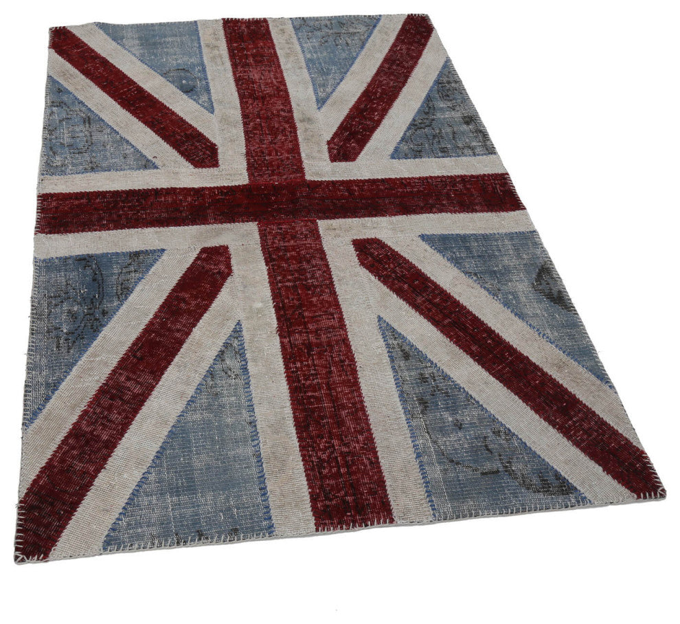 Rug N Carpet - Hand-knotted Turkish 4' 0'' x 6' 0'' Flag Patchwork Rug
