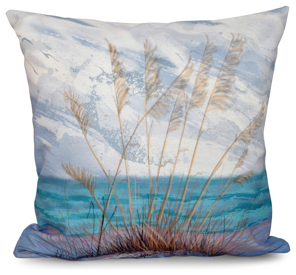 Happy Place, Floral Print Pillow, Blue, 26"x26"