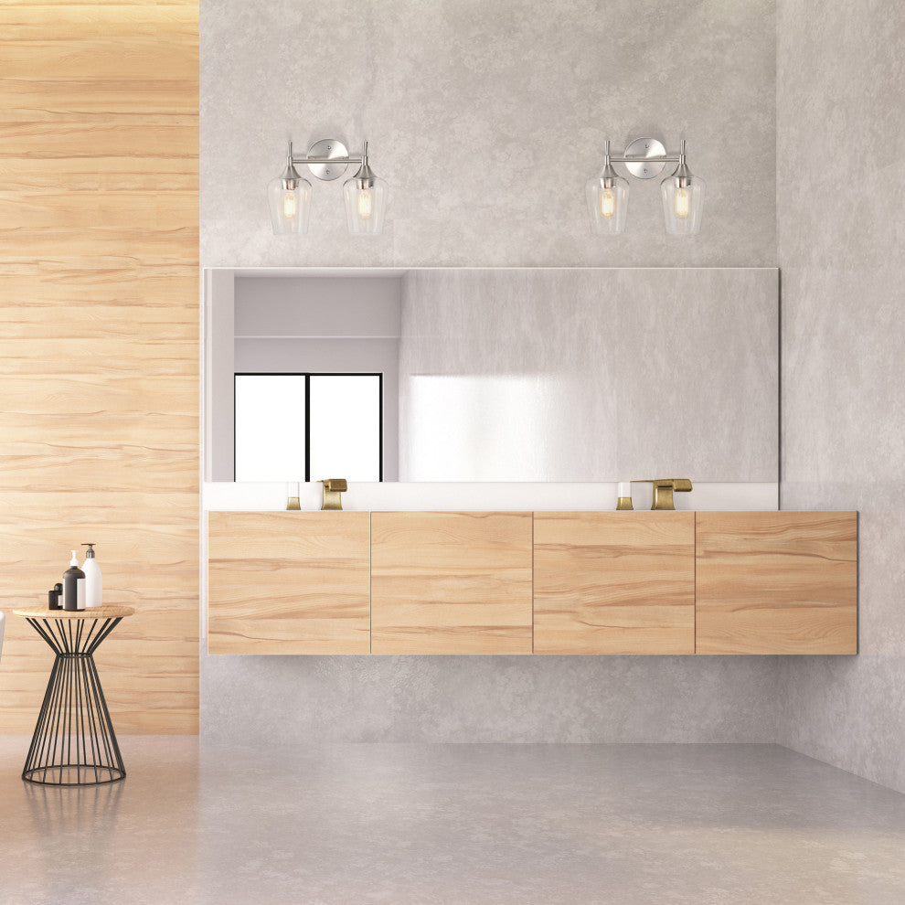 13 in. 2-Light Brushed Nickel Vanity Light With Clear Wine Glass Shades