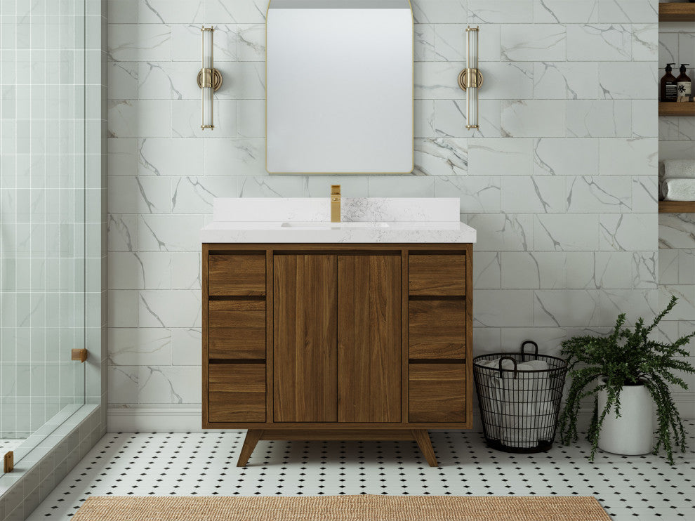 Madison Teak 42 Single Sink Bath Vanity in Dark Natural 2" Empira Quartz
