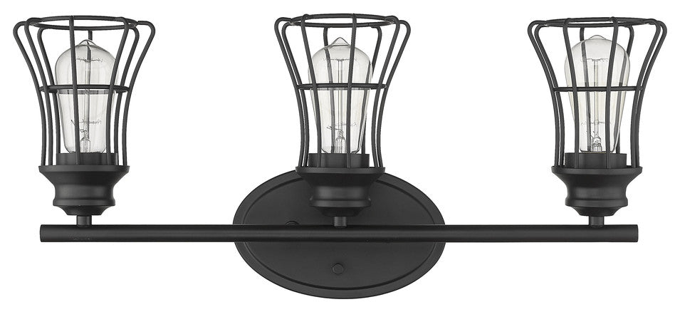 Three Light Matte Black Cage Wall Sconce