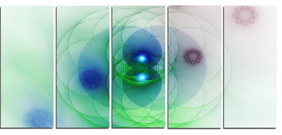 Merge Colored Spheres., Abstract Canvas Art Print, 60"x28", 5 Panels