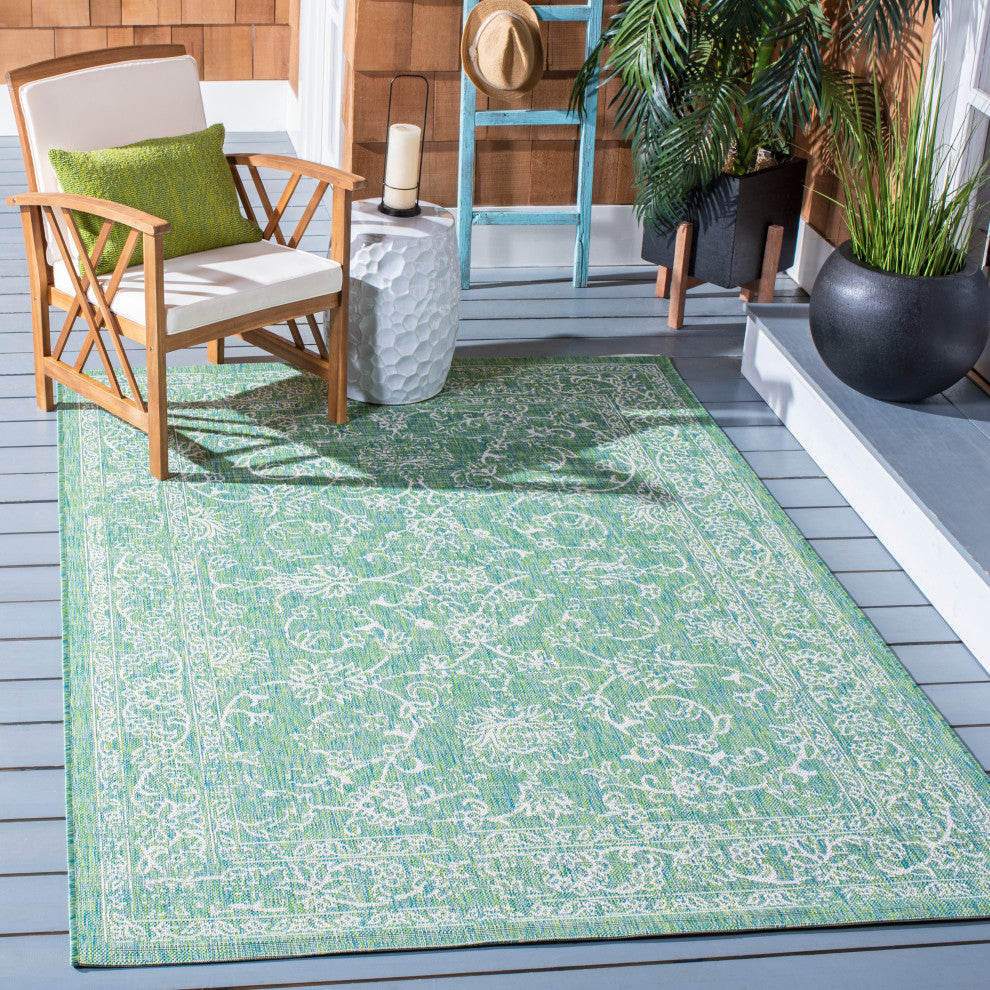 Safavieh Courtyard Cy8680-55721 Outdoor Rug, Green and Ivory, 6'7"x6'7" Square