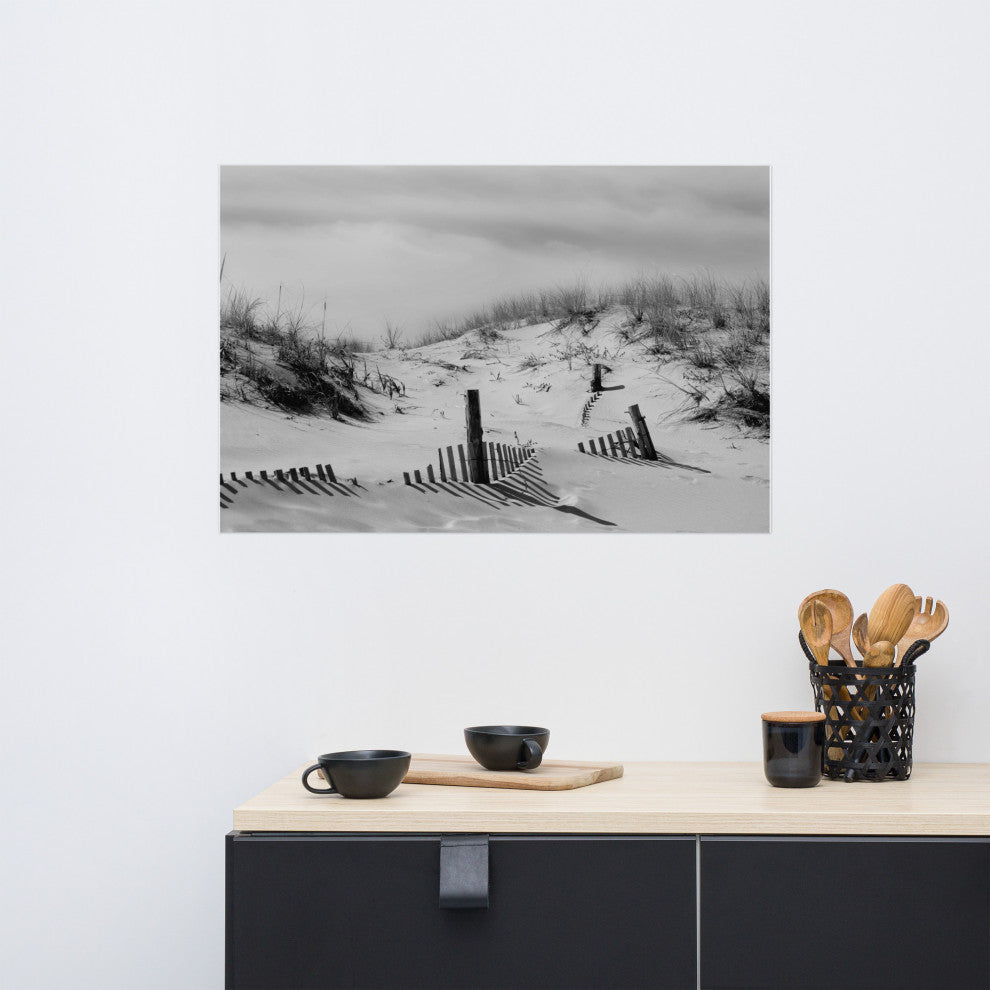 Buried Fences Landscape Photo, Black & White Unframed Wall Art Print, 24" X 36"