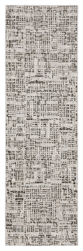 Noble Abstract Gridwork Ivory/ Grey Indoor Area Rug, Ivory, 2'3"x7'6"